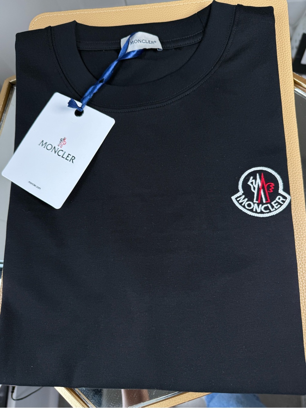Moncler Black Short Sleeve Crewneck T-Shirt with Embroidered Logo